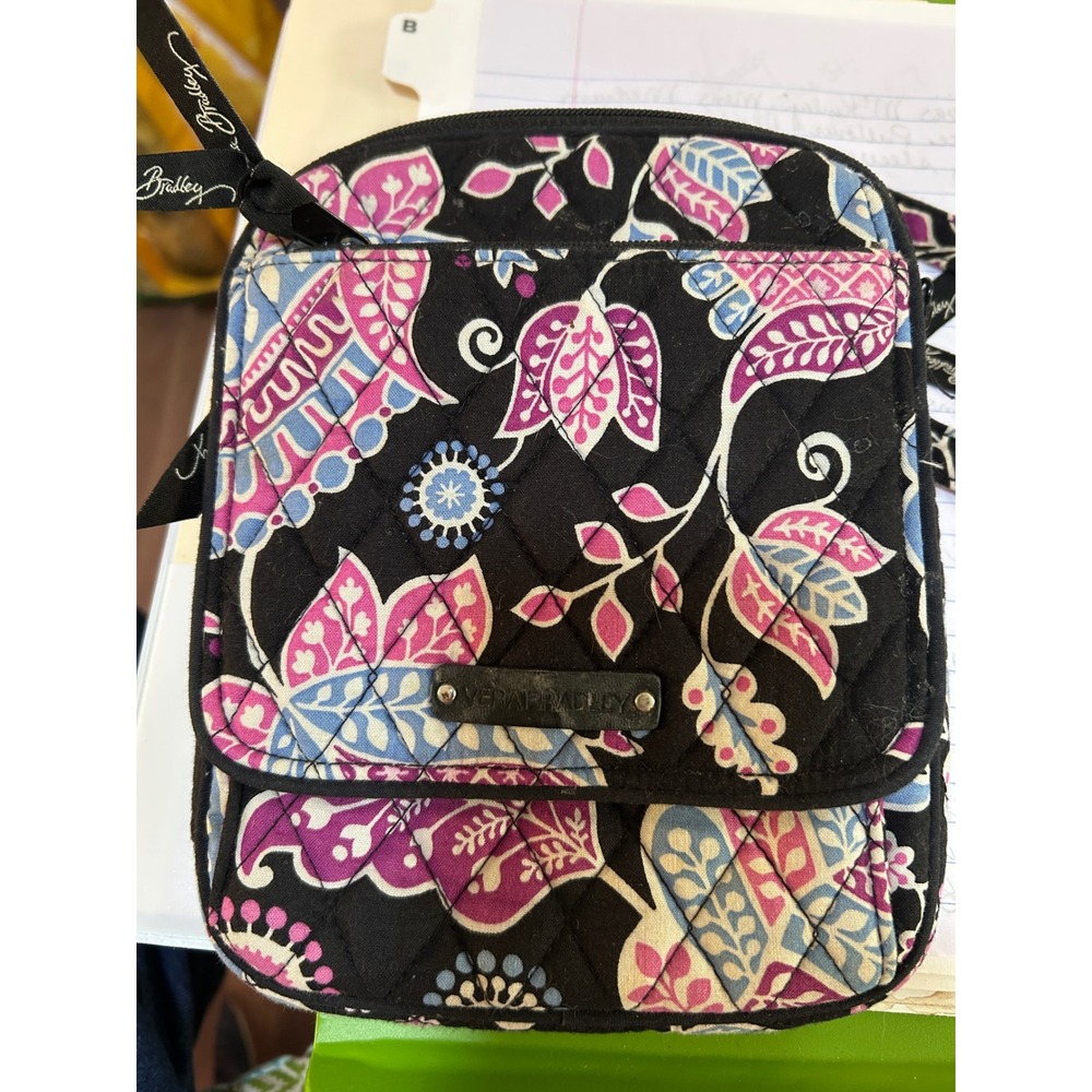 Vera Bradley Black Floral Crossbody Bag Purse Small Travel Organizer
